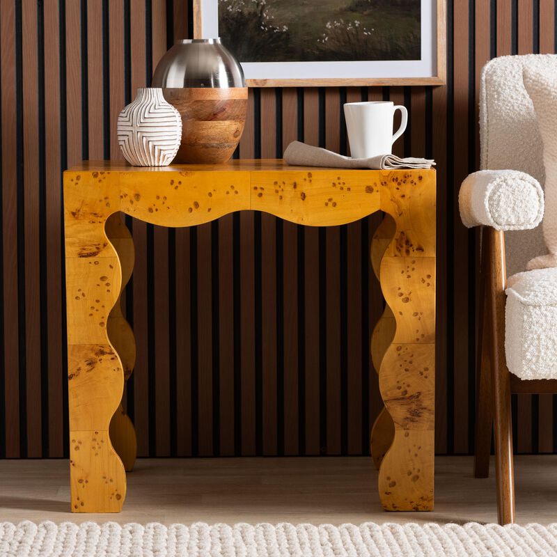 bali & pari Huxley Modern and Contemporary Natural Real Burl Wood End Table