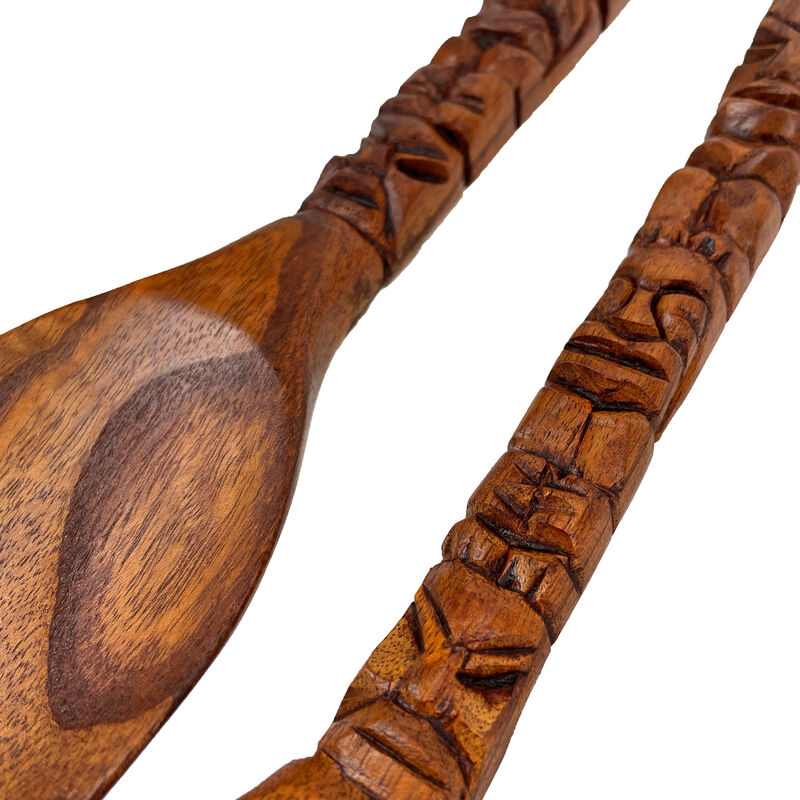 16 Inch Carved Tiki Spoon & Fork Wooden Wall Decor Art Utensil Decoration Set image number 2
