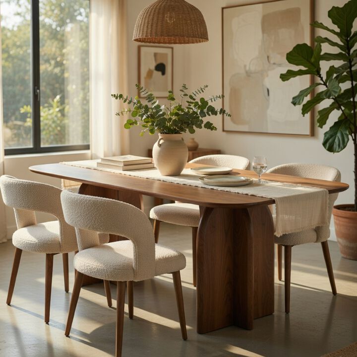Dio Dining Table, 94 Inch Top, Cross Pedestal Base, Dark Walnut Brown