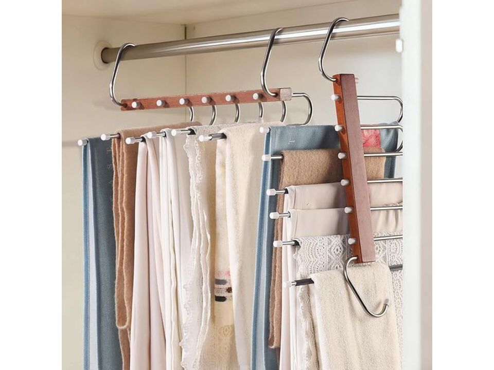 2-Pack Wooden Pants Hangers | Space-Saving Closet Organizer, Anti-Slip Design
