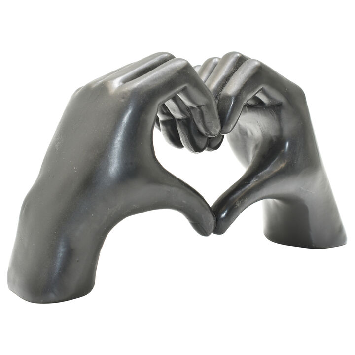 HomeRoots 4" Black Resin Heart Hands Tabletop Sculpture