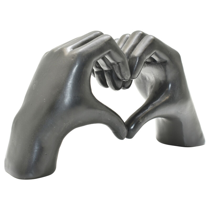 HomeRoots 4" Black Resin Heart Hands Tabletop Sculpture image number 0