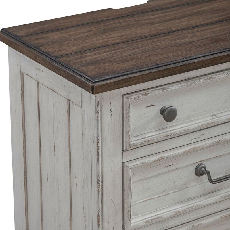 Liberty Furniture 3 Drawer  Nightstand with AC USB Charging Station Cottage , White & Tobacco Wood image number 7