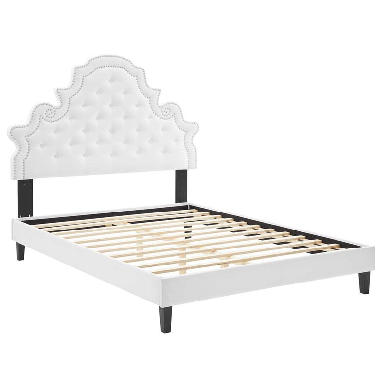 Modway Gwyneth Tufted Performance Velvet Twin Platform Bed in White with Black Wood Legs image number 0