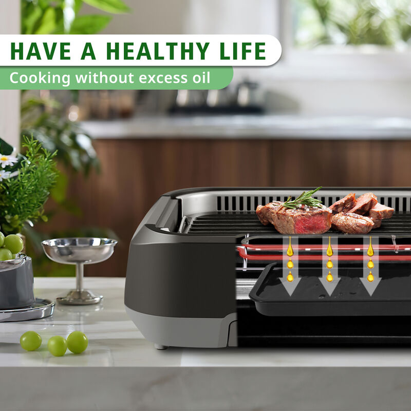 Cusimax 1500W Smokeless Indoor Grill with LED Smart Display & Non-stick Removable Grill Plate, Tempered Glass Lid, Turbo Smoke Extractor image number 4