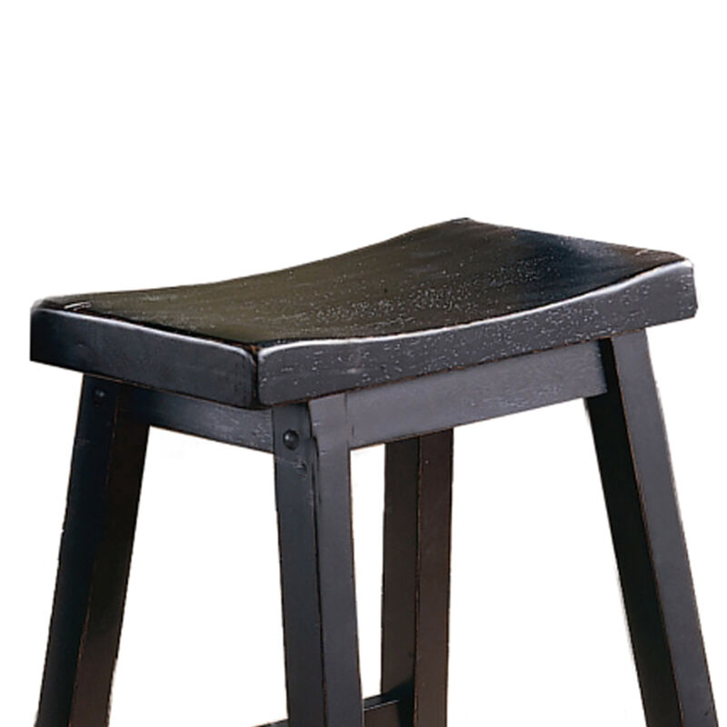 Wooden 24" Counter Height Stool with Saddle Seat, Black, Set of 2 - Benzara