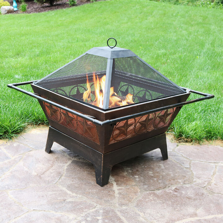 Sunnydaze 32 in Northern Galaxy Steel Fire Pit with Grate, Screen and Poker