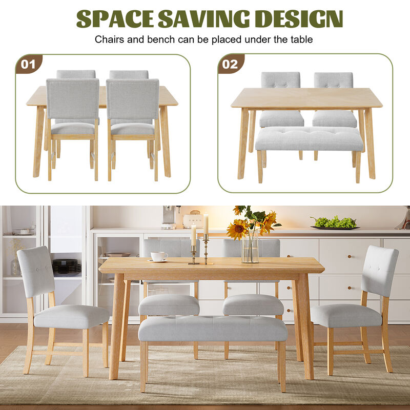 Merax Retro 6-Piece Dining Table Set (Table + 4 Chairs + Bench)