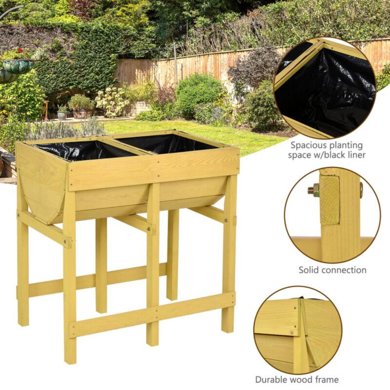 Hivvago Raised Wooden Planter Vegetable Flower Bed with Liner