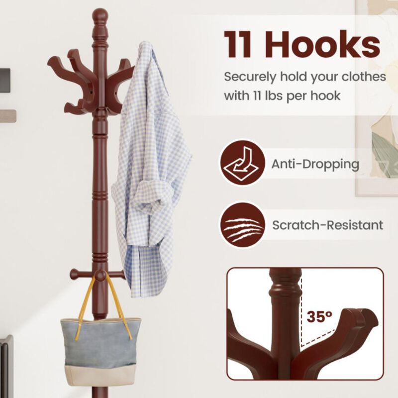 Hivvago Solid Wood Hall Tree with 11 Hooks and 3 Height Options for Entryway