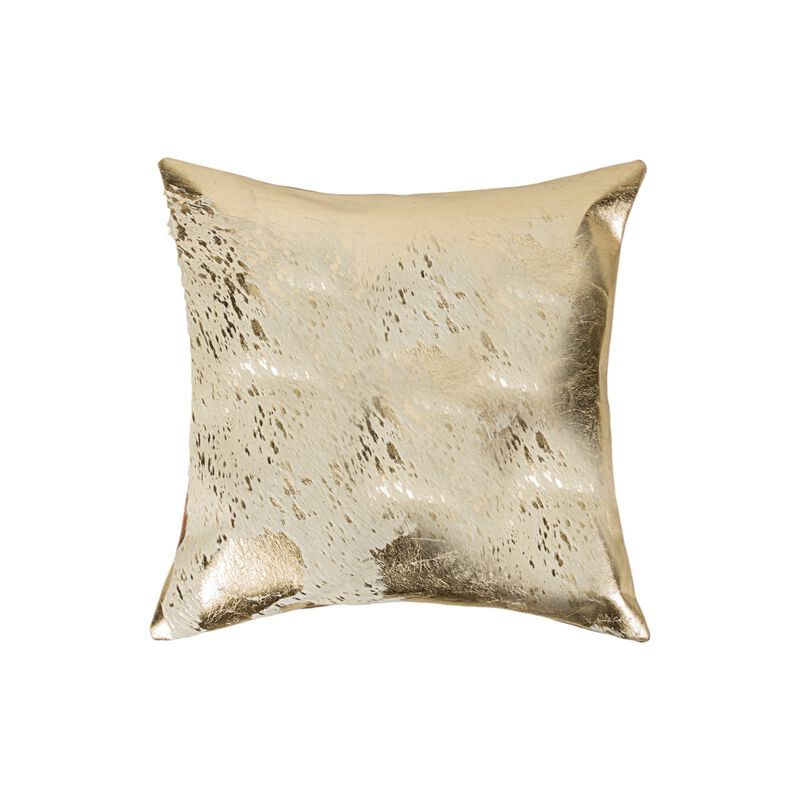 HomeRoots Set of Two 18" Natural and Gold Abstract Cowhide Throw Pillows with Glitter image number 2
