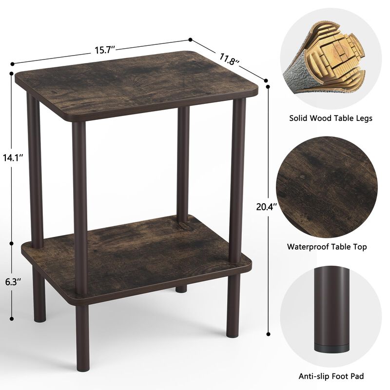 Apicizon 2 Tier End Table, Boho Side Table with Storage Shelf, Nightstand Bedside Table for Small Spaces, Bedroom, Living Room,