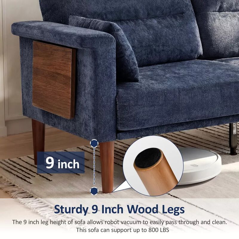 Vipbear 69" Chenille Loveseat Sofa with Foldable Side Tray Table, Thick Deep Cushion 2-Seater Couch image number 6