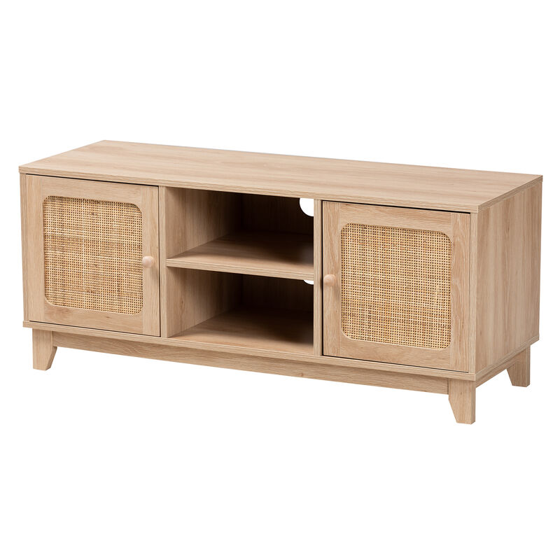 Baxton Studio Elsbeth  Light Brown Finished Wood and Natural Rattan 2 Door TV Stand image number 0