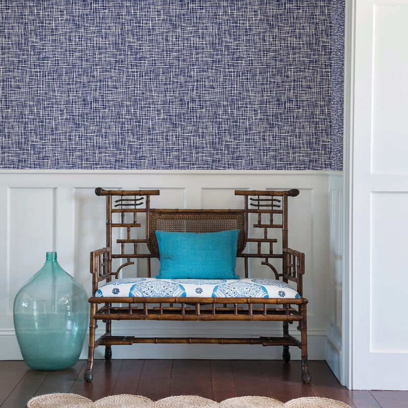 Shanti Blue Grid Wallpaper image number 1