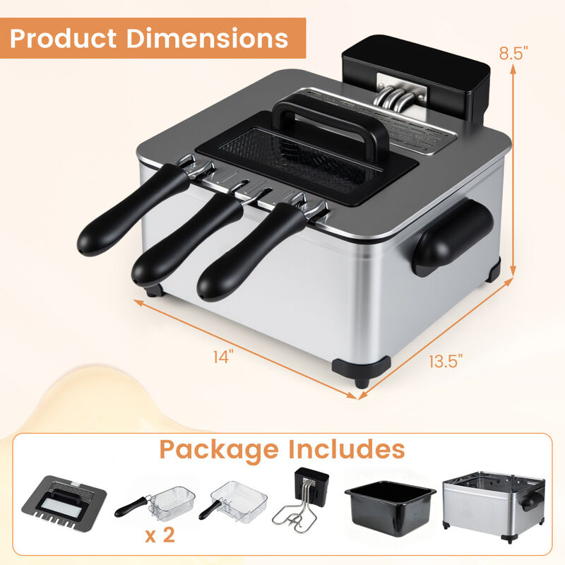 3 Basket Electric Deep Fryer with 1700W Power LED Touchscreen and 6 Preset Settings image number 2
