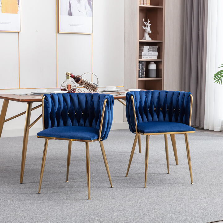 Modern Design Golden Metal Frame Velvet Fabric Dining Chair with Golden Legs, Set of 2,Navy