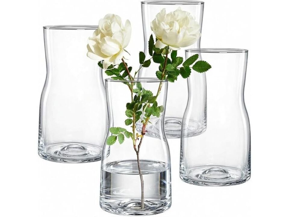 Set of 4 Clear Glass Vases &ndash; 7" Modern Tapered Centerpieces for Wedding & Home D&eacute;cor
