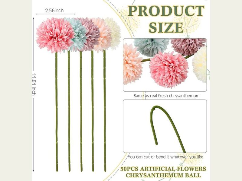 50 Piece Artificial Chrysanthemum Flower Stems Garden Porch Decor image number 2
