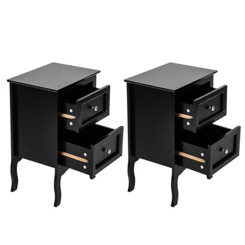 2-Piece Country Style Two-Tier Nightstands Large Bedside Tables with Storage image number 3
