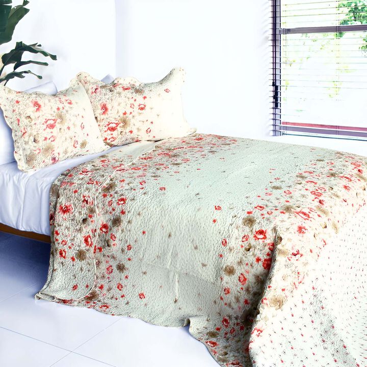 Vermicelli Quilted Cotton Printed Quilt Set Queen Size Splendid Beauty Design Set