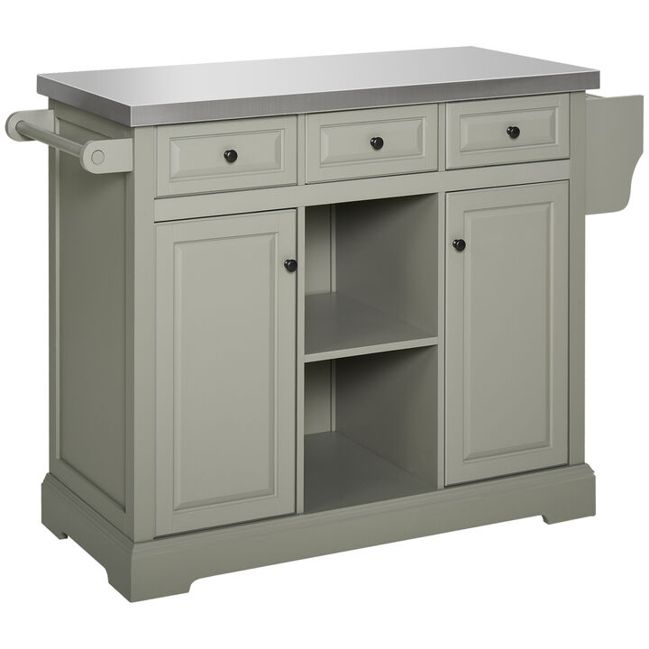 Indoor Mobile Utility Kitchen Island Cart Cabinet Shelves, Towel Rack, Sturdy