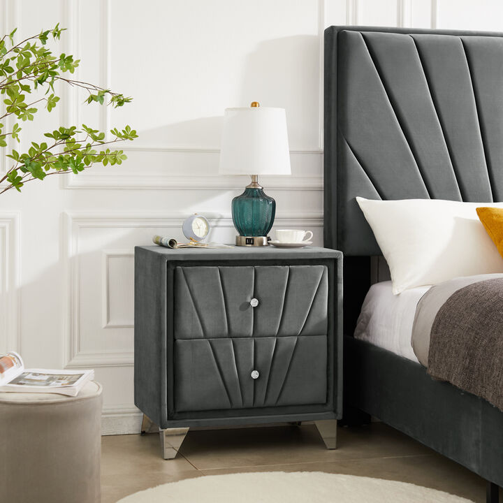Simple beautiful double-decker nightstand, metal legs, Gray Flannelette