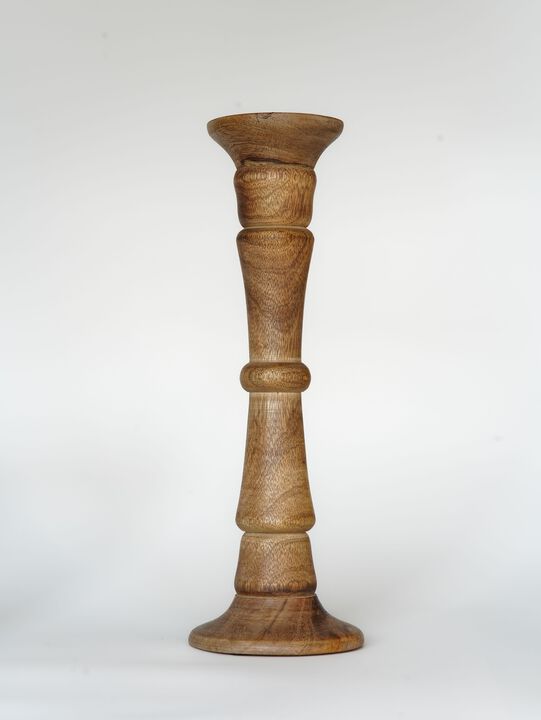 Traditional Wallnut Eco-friendly Handmade Mango Wood Set Of One 15" Pillar Candle Holder
