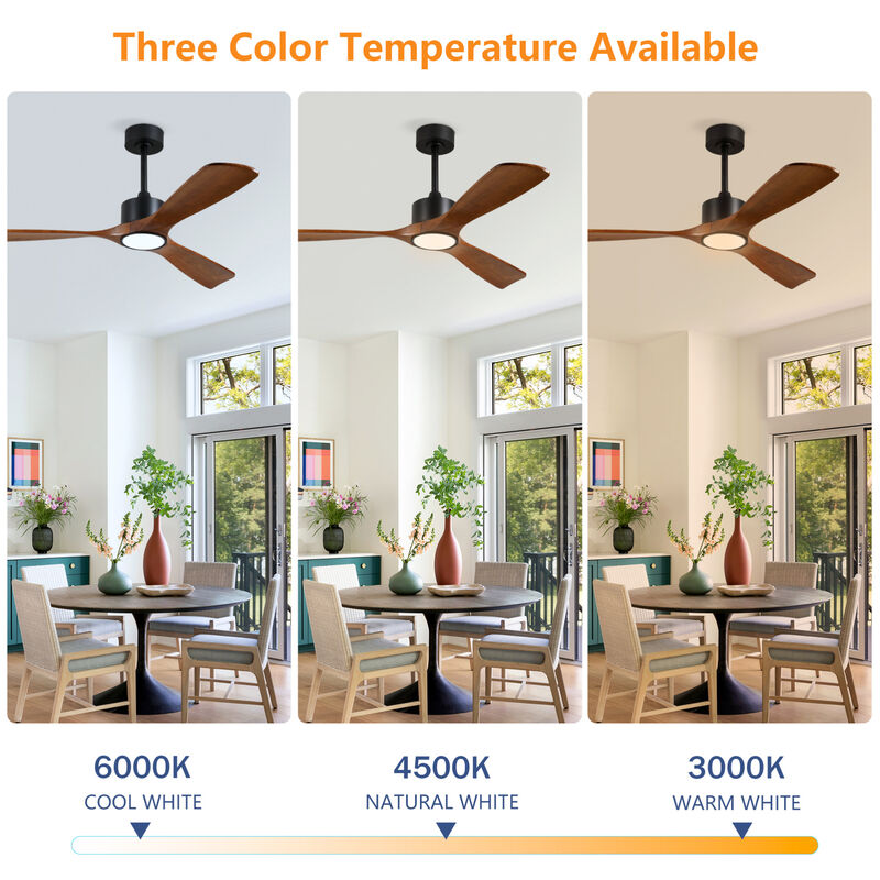 ELEMENT ACE 52 Inch 3 Rod Ceiling Fan with Dimmable LED Light Kit, 6 Speed Reversible Quiet DC Motor, Remote Control for Patio Living Room Bedroom Office Indoor Use image number 8