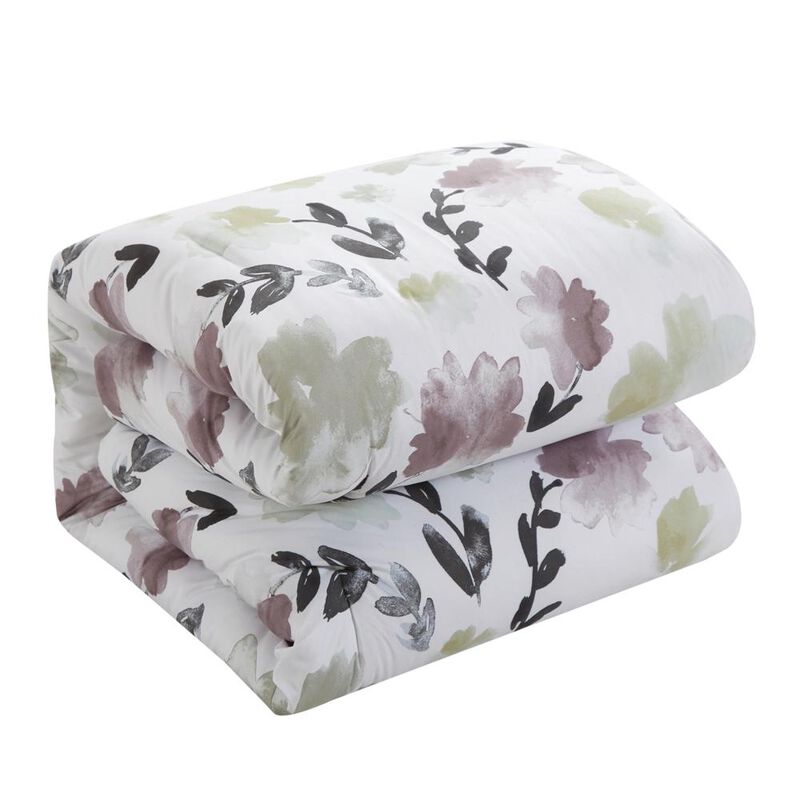 Chic Home Everly Green 2 Piece Duvet Cover Set Reversible Watercolor Floral Print Striped Pattern Design Bedding