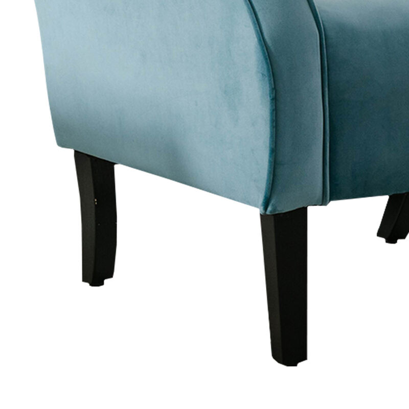 Cilic 32 Inch Accent Chair, Button Tufted Back, Rolled Arms, Blue Fabric-Benzara