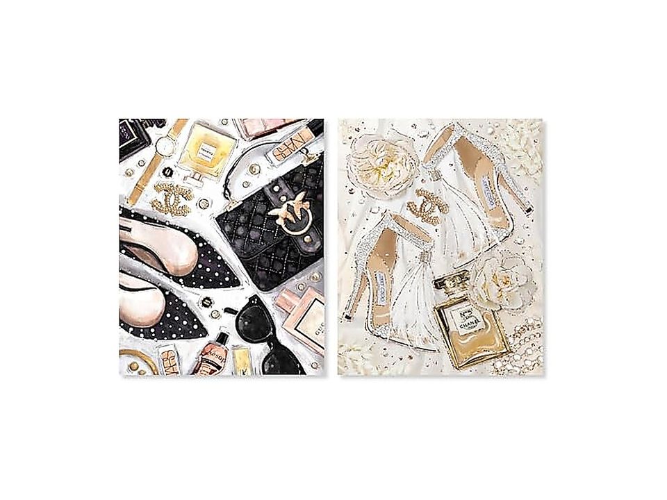 Golden Glam Luxe Canvas Wall Decor Set 2 Gallery Wrapped 20 X 24 Inch