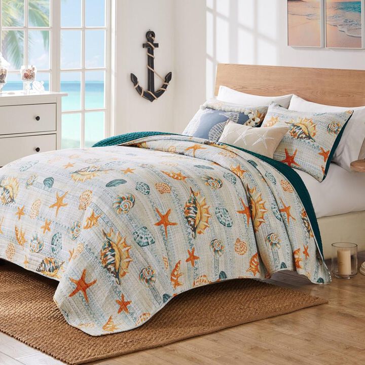 Greenland Home Fashions Kona Luxurious Comfortable 3 Pieces Quilt Set Ocean King/Cal. King