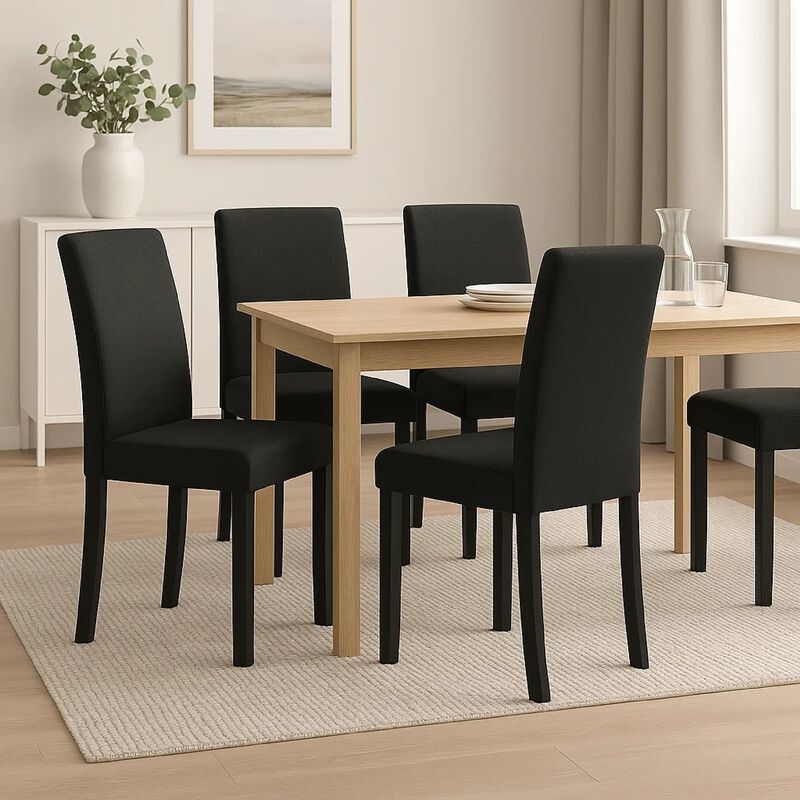 Syon Dining Chair Set of 4, Black Wood Frame, Fabric Seat and Backrest image number 6