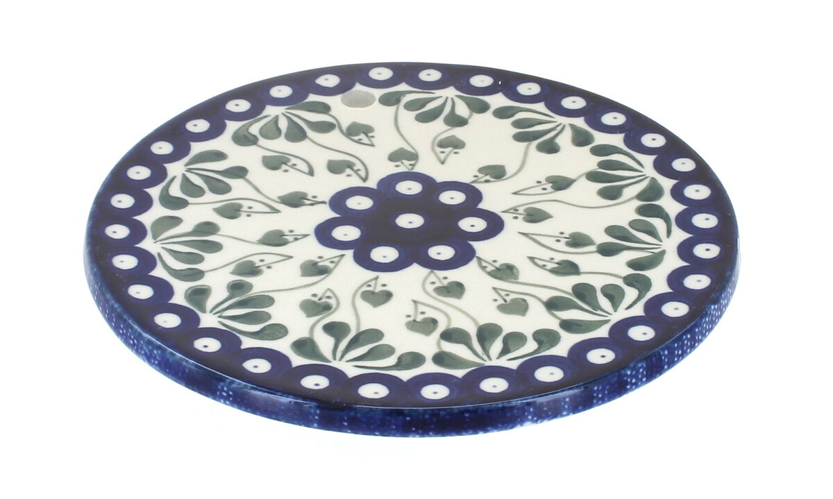 Blue Rose Polish Pottery Mosaic Beach Trivet