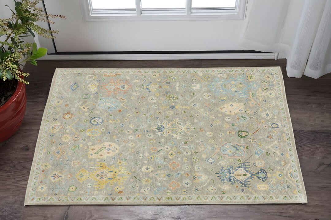 HomeRoots Wool Oriental Hand Knotted Area Rug With Fringe