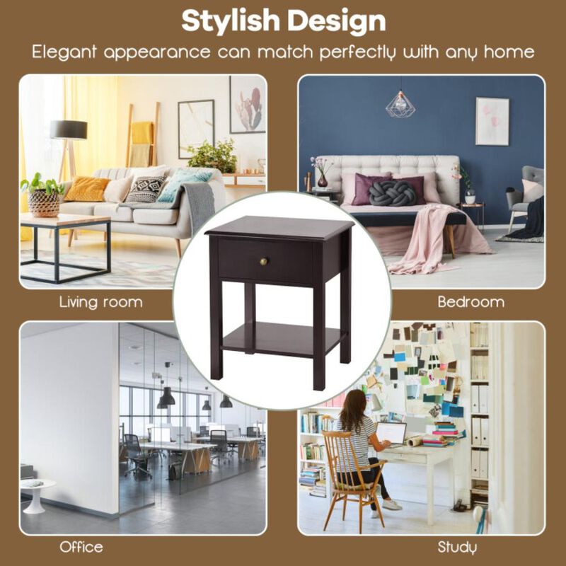 Hivvago Nightstand End Table with Drawer and Shelf