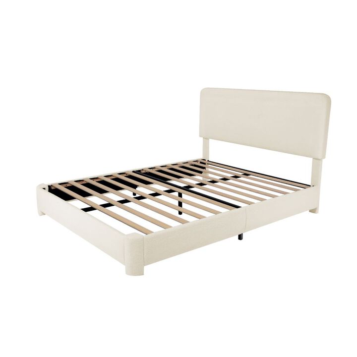 Upholstered Platform Bed Frame with Adjustable Headboard, Boucle Fabric No Box Spring Required
