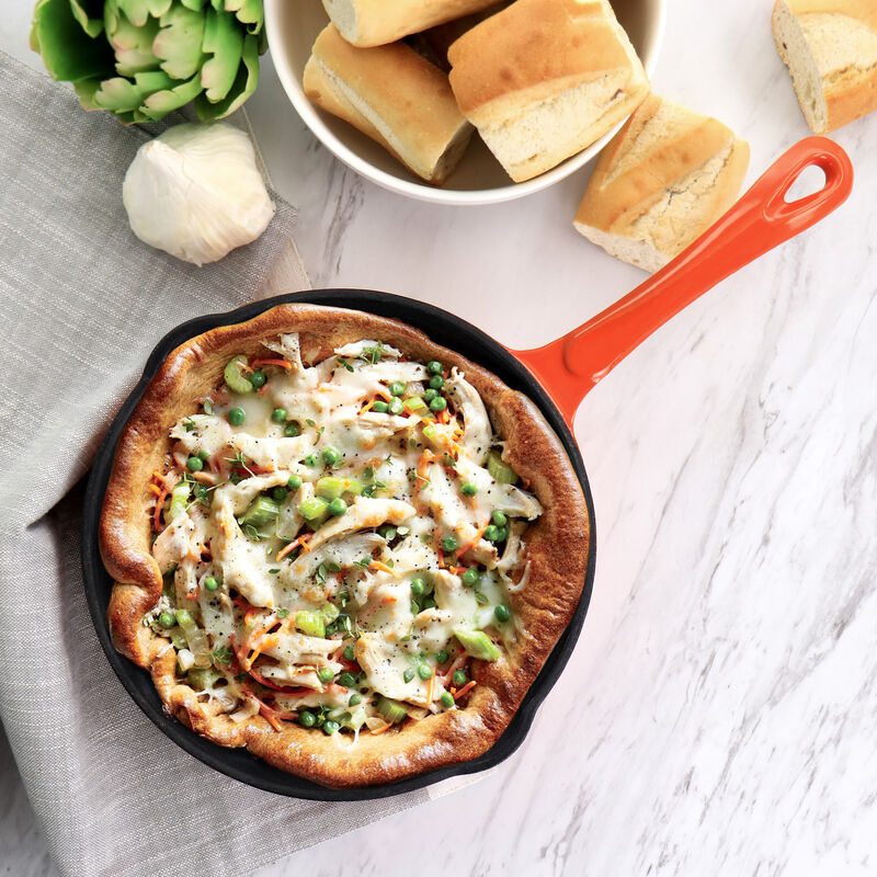 MegaChef Enameled Round 8 Inch PreSeasoned Cast Iron Frying Pan in Orange