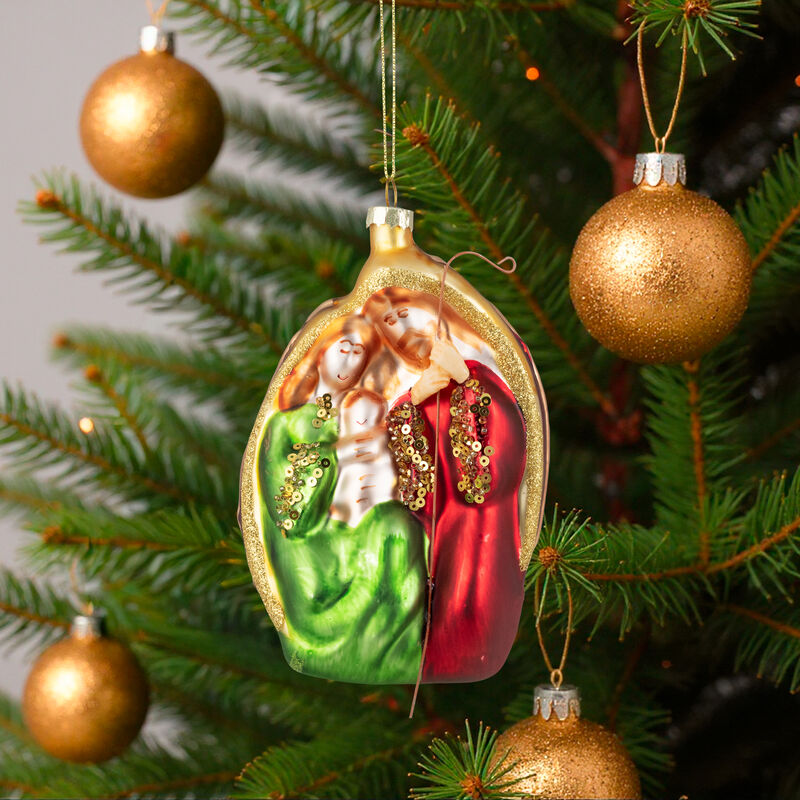 6" Religious Holy Family Glass Nativity Christmas Ornament image number 2