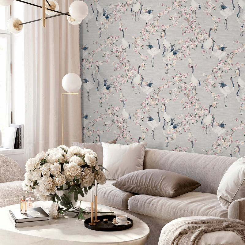 Harumi Light Grey Blossom Wallpaper image number 2