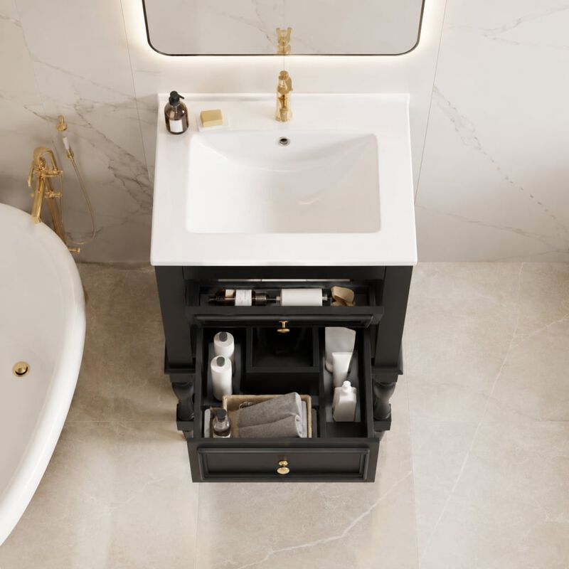 ELEMENT ACE 20 Inch Bathroom Vanity with Integrated Ceramic Sink, Freestanding Bathroom Cabinet with 2 Drawers and Open Shelf image number 3