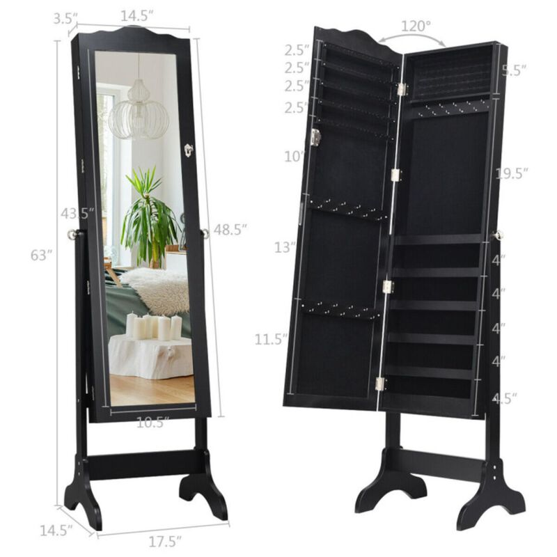 Hivvago Mirrored Lockable Jewelry Cabinet Armoire Organizer Storage Box-Black