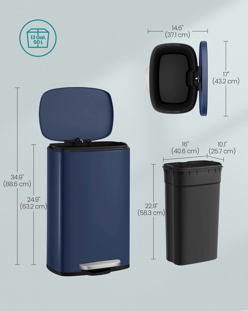 13 Gallon Step Trash Can with Hinged Lid White Kitchen Waste Bin image number 4