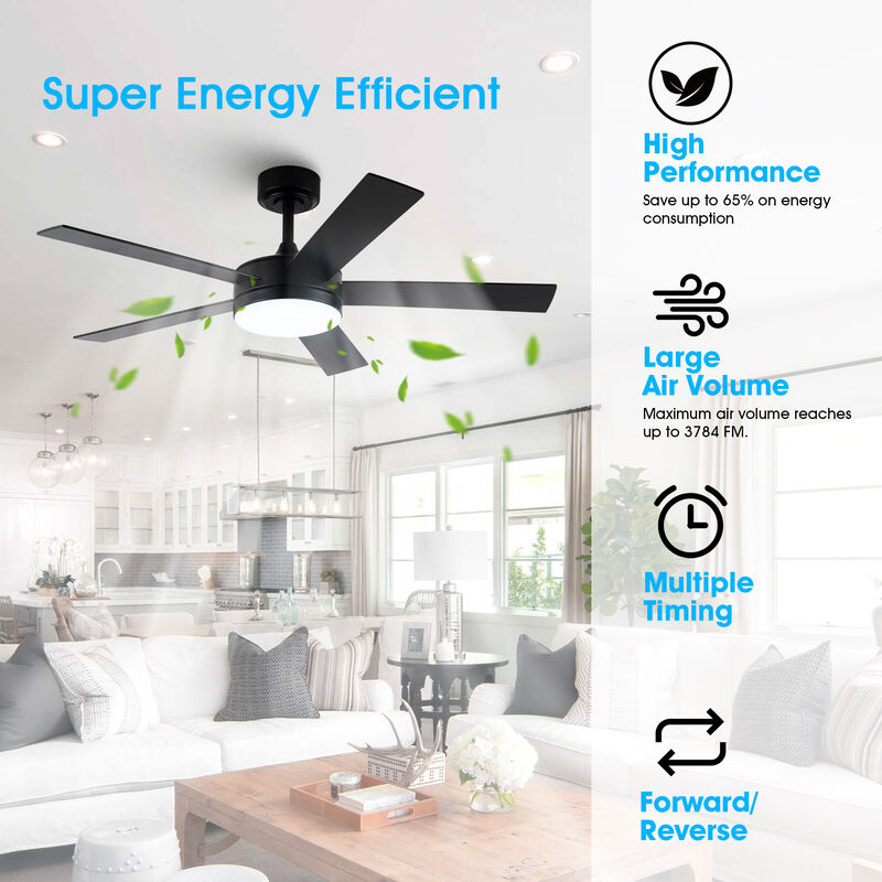 48 in. Smart Matte Black Integrated LED Ceiling Fan with APP Control and Remote