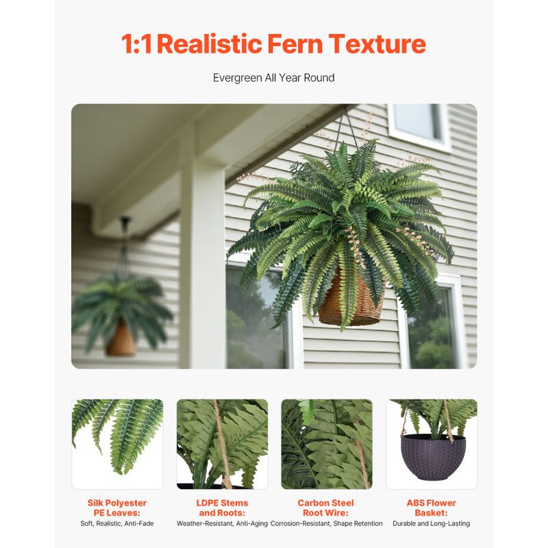 Large Artificial Fern Plant with Natural Spread, Hanging Faux Greenery for Indoor Outdoor Decoration image number 5