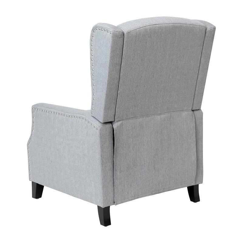 Flash Furniture Prescott Slim Wingback Recliner Chair - Traditional Push Back Recliner - Gray Polyester Fabric with Accent Nail Trim - Pocket Spring Seat