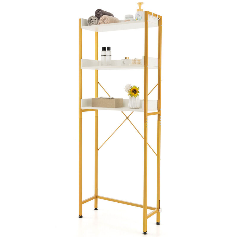 Over The Toilet Storage Rack with Hooks and Adjustable Bottom Bar