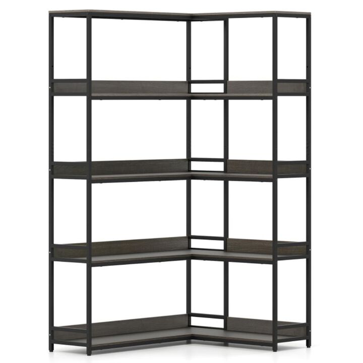Hivvago Corner Bookshelf 5-Tier L-Shaped Bookcase Etagere Bookshelf with Metal Frame