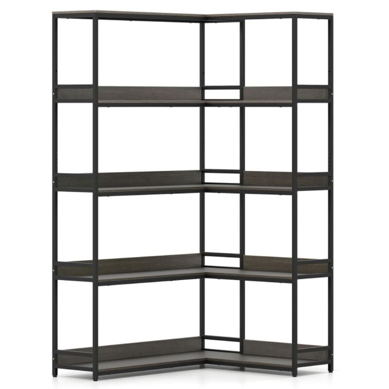 Hivvago Corner Bookshelf 5-Tier L-Shaped Bookcase Etagere Bookshelf with Metal Frame